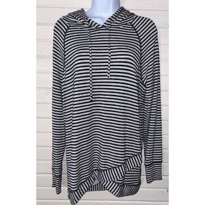 Soft Surroundings Sz MEDIUM Lazy Sunday Hoodie Sweatshirt Black Stripe EUC